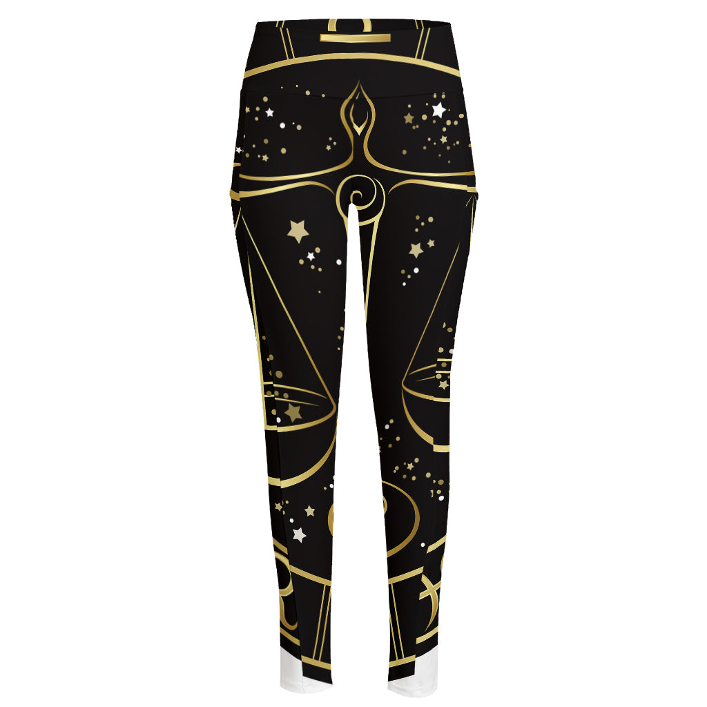 Gold And Black Libra Sign Print High-Waisted Pocket Leggings