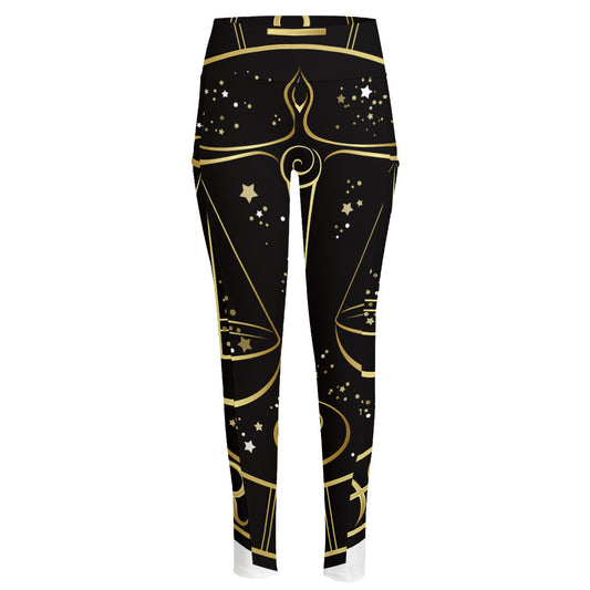 Gold And Black Libra Sign Print High-Waisted Pocket Leggings