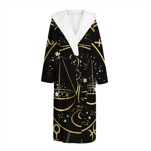 Gold And Black Libra Sign Print Hooded Bathrobe