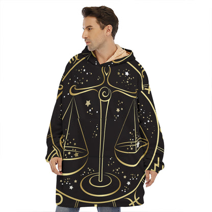Gold And Black Libra Sign Print Hoodie Blanket