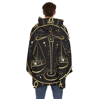 Gold And Black Libra Sign Print Hoodie Blanket