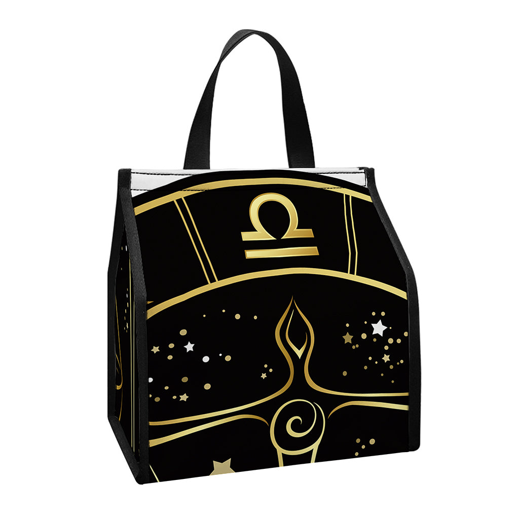 Gold And Black Libra Sign Print Insulated Lunch Tote