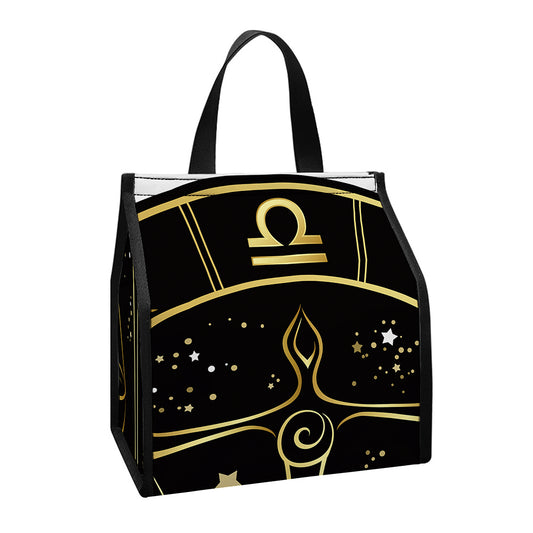 Gold And Black Libra Sign Print Insulated Lunch Tote