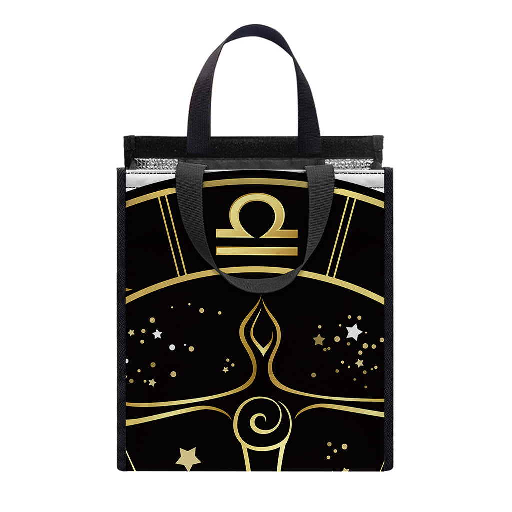 Gold And Black Libra Sign Print Insulated Lunch Tote
