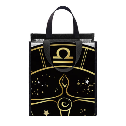 Gold And Black Libra Sign Print Insulated Lunch Tote
