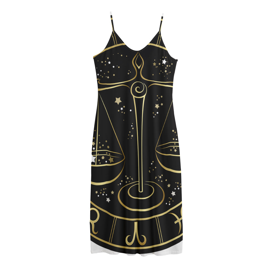 Gold And Black Libra Sign Print Jersey Midi Cami Dress