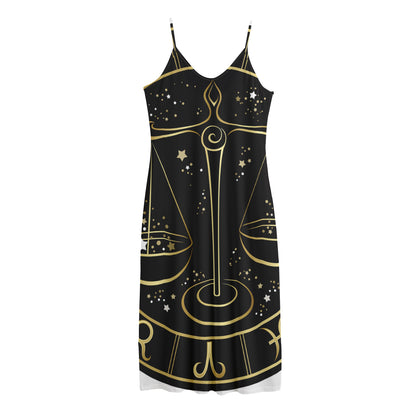 Gold And Black Libra Sign Print Jersey Midi Cami Dress