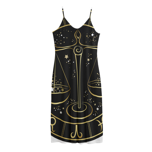 Gold And Black Libra Sign Print Jersey Midi Cami Dress
