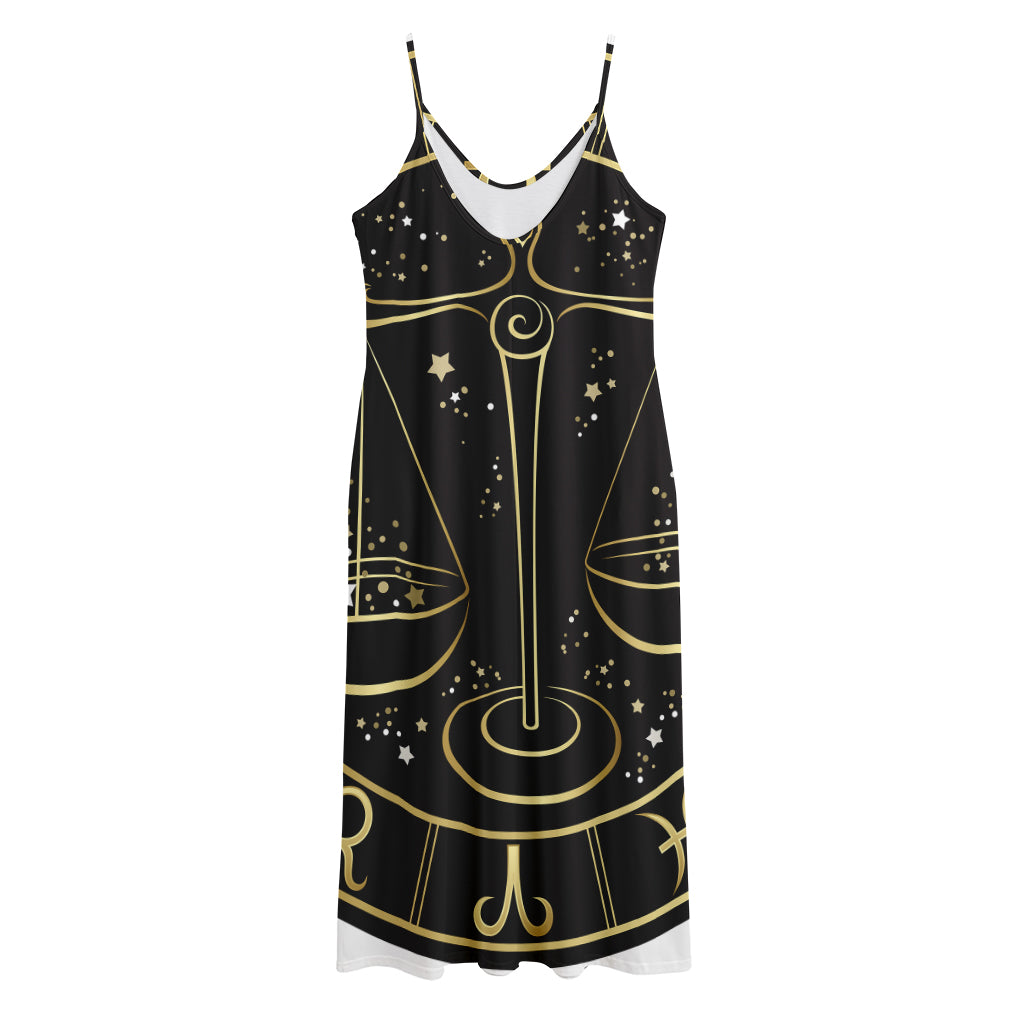 Gold And Black Libra Sign Print Jersey Midi Cami Dress