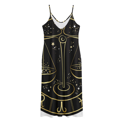 Gold And Black Libra Sign Print Jersey Midi Cami Dress
