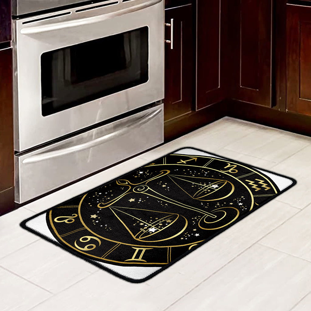 Gold And Black Libra Sign Print Kitchen Mat