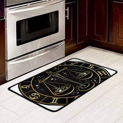 Gold And Black Libra Sign Print Kitchen Mat