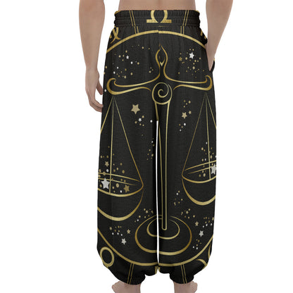 Gold And Black Libra Sign Print Lantern Pants