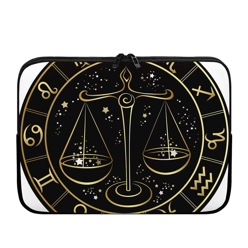 Gold And Black Libra Sign Print Laptop Sleeve