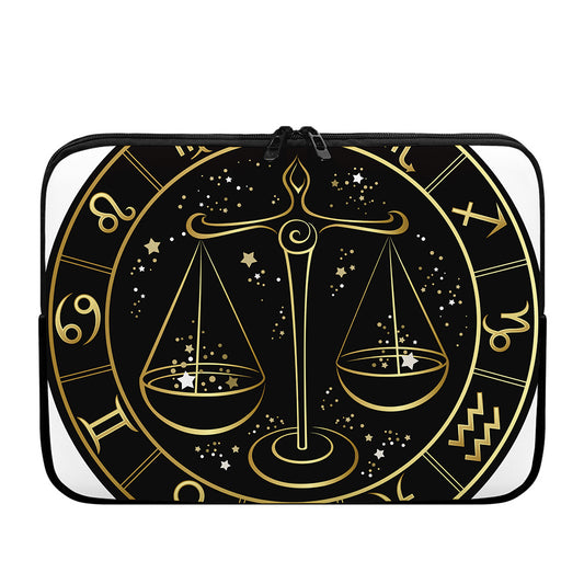 Gold And Black Libra Sign Print Laptop Sleeve