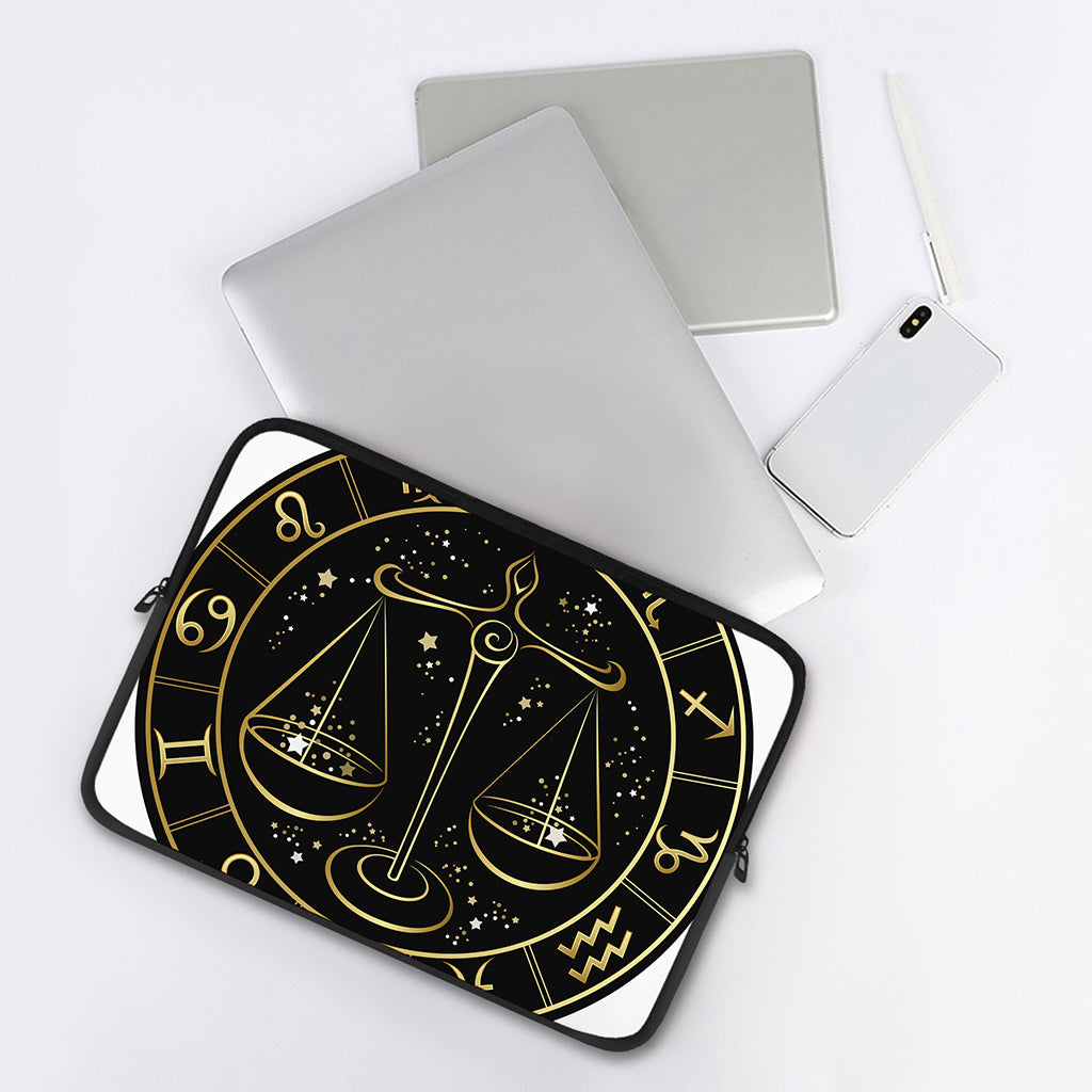Gold And Black Libra Sign Print Laptop Sleeve