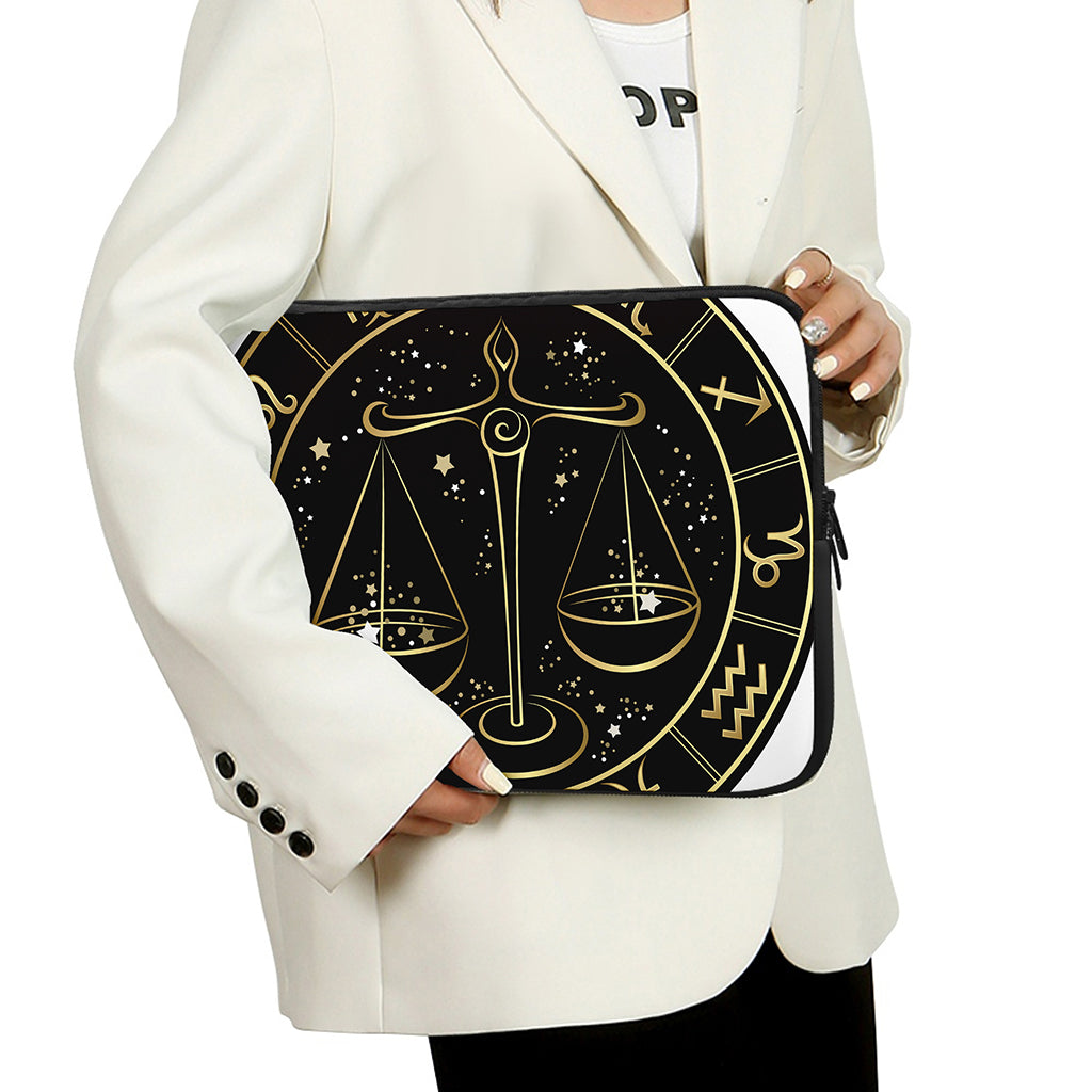 Gold And Black Libra Sign Print Laptop Sleeve