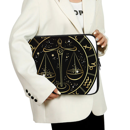 Gold And Black Libra Sign Print Laptop Sleeve