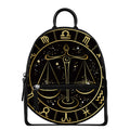 Gold And Black Libra Sign Print Leather Backpack