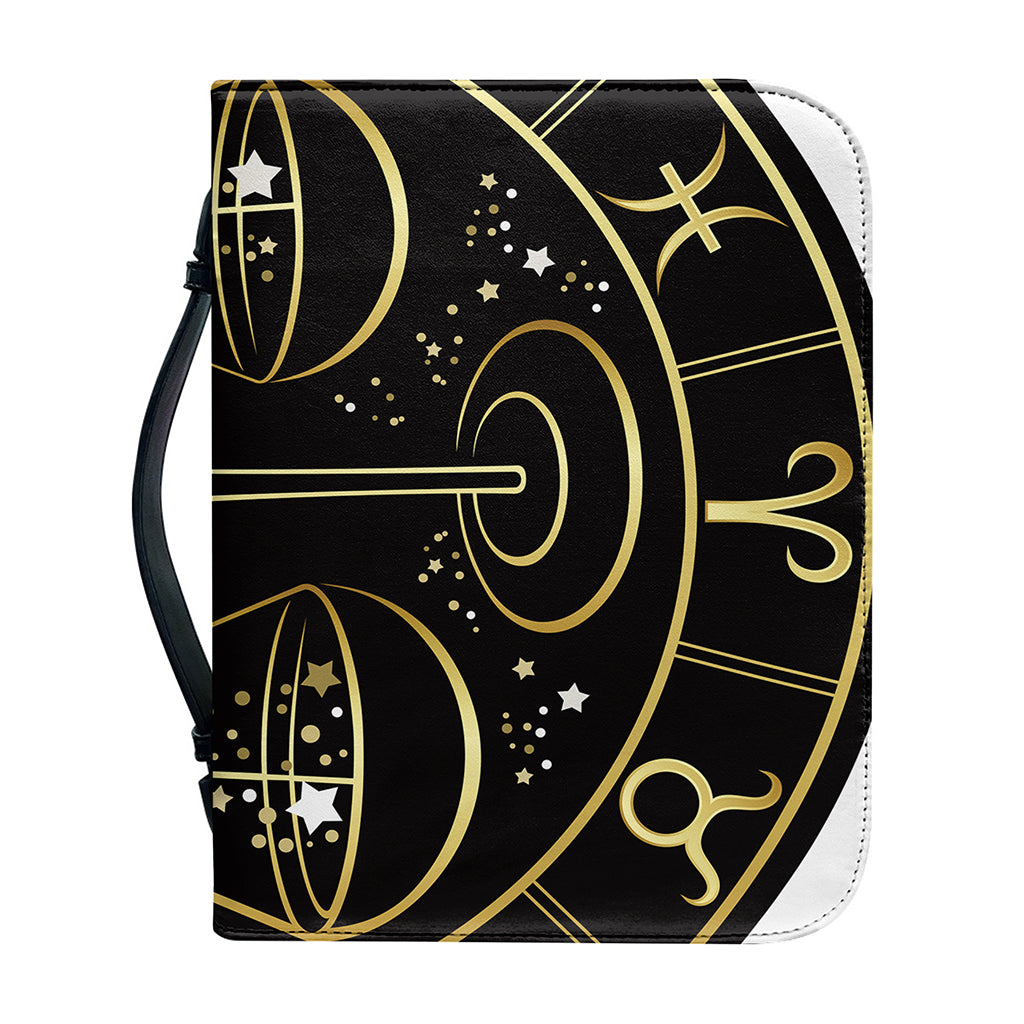 Gold And Black Libra Sign Print Leather Bible Cover