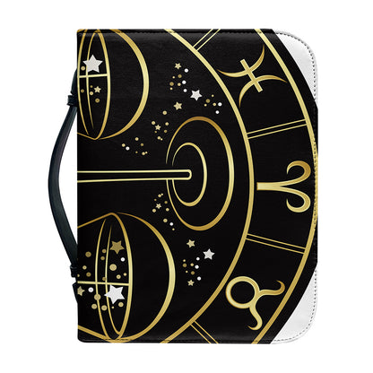 Gold And Black Libra Sign Print Leather Bible Cover