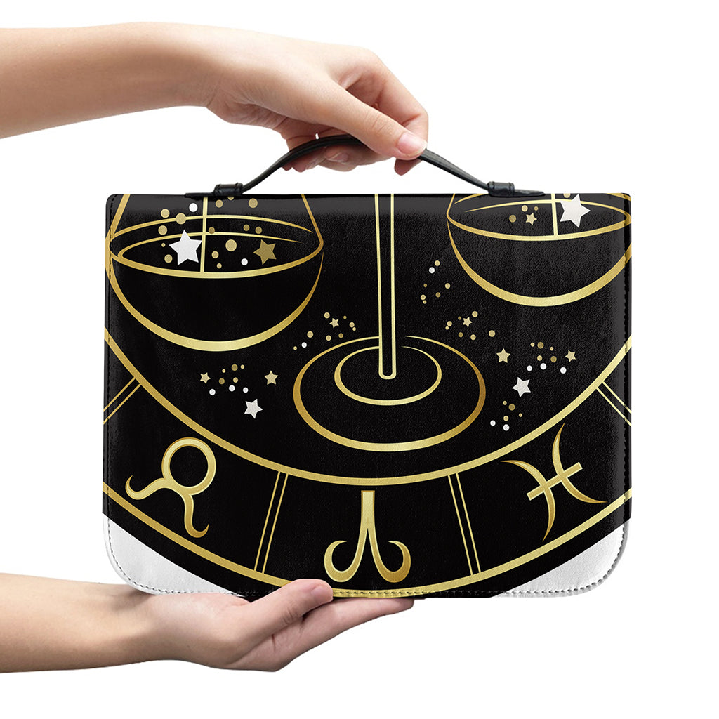 Gold And Black Libra Sign Print Leather Bible Cover