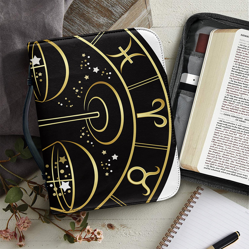 Gold And Black Libra Sign Print Leather Bible Cover