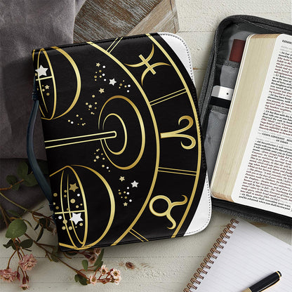 Gold And Black Libra Sign Print Leather Bible Cover