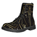 Gold And Black Libra Sign Print Lace-Up Boots
