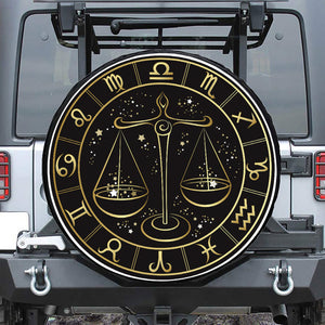 Gold And Black Libra Sign Print Leather Spare Tire Cover