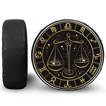 Gold And Black Libra Sign Print Leather Spare Tire Cover