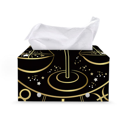 Gold And Black Libra Sign Print Leather Tissue Box Cover