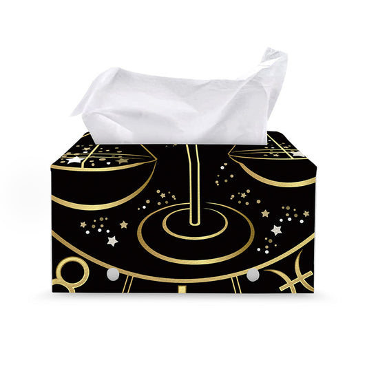 Gold And Black Libra Sign Print Leather Tissue Box Cover