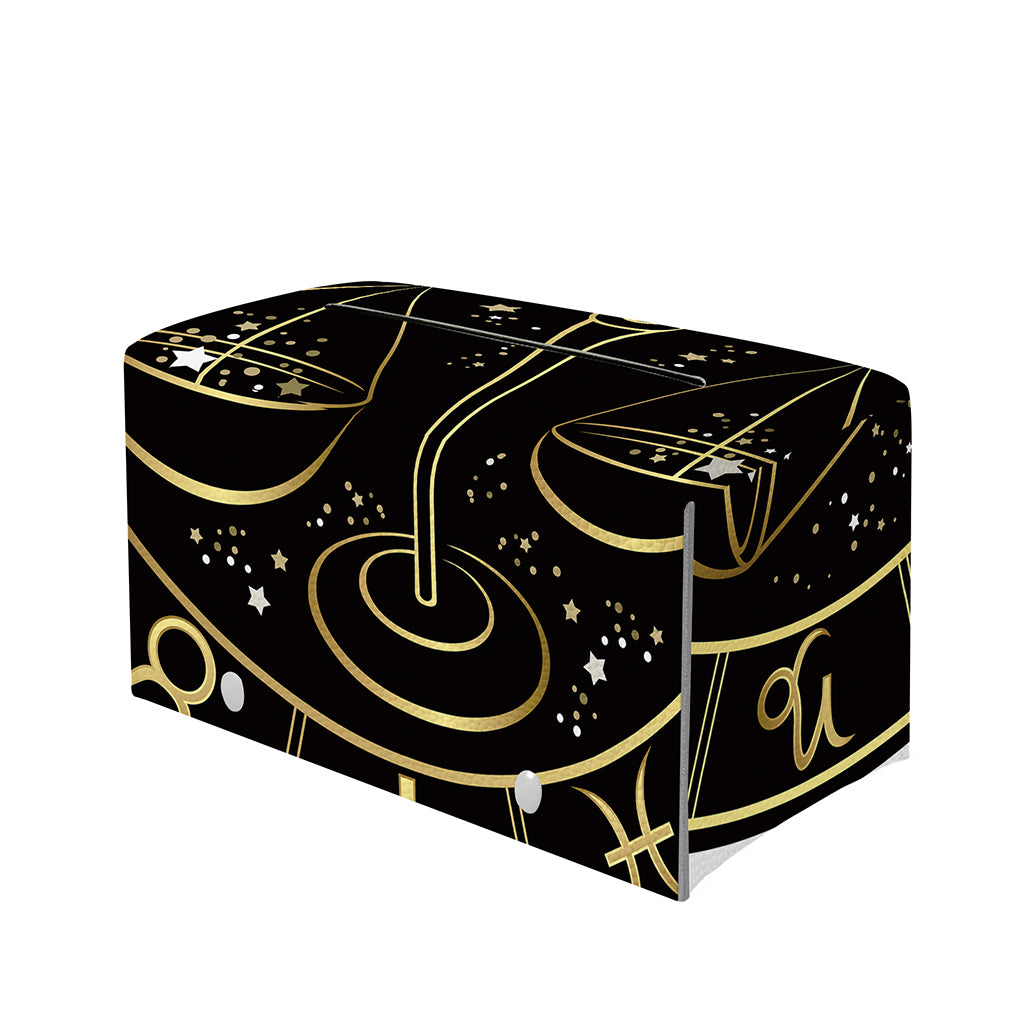Gold And Black Libra Sign Print Leather Tissue Box Cover