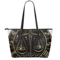 Gold And Black Libra Sign Print Leather Tote Bag With Zipper