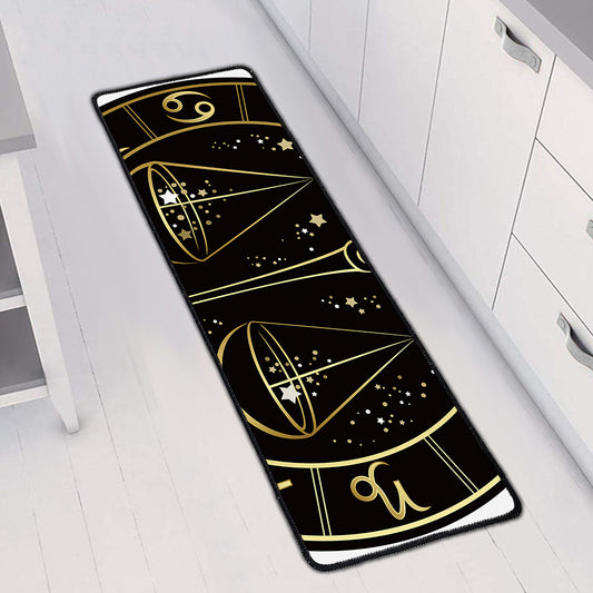 Gold And Black Libra Sign Print Long Kitchen Mat
