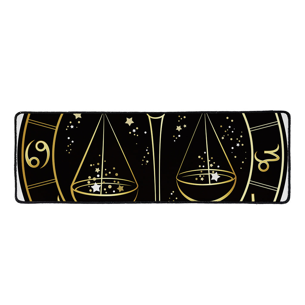 Gold And Black Libra Sign Print Long Kitchen Mat