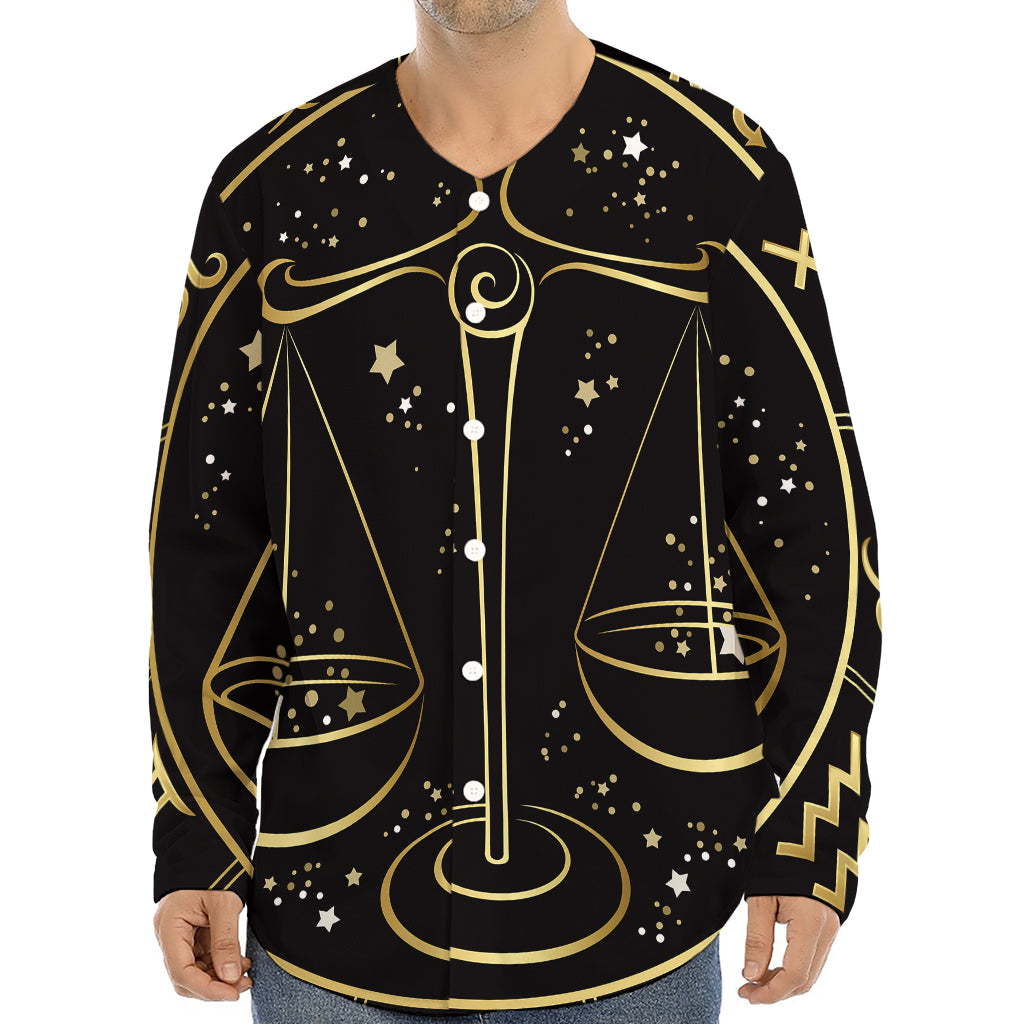 Gold And Black Libra Sign Print Long Sleeve Baseball Jersey