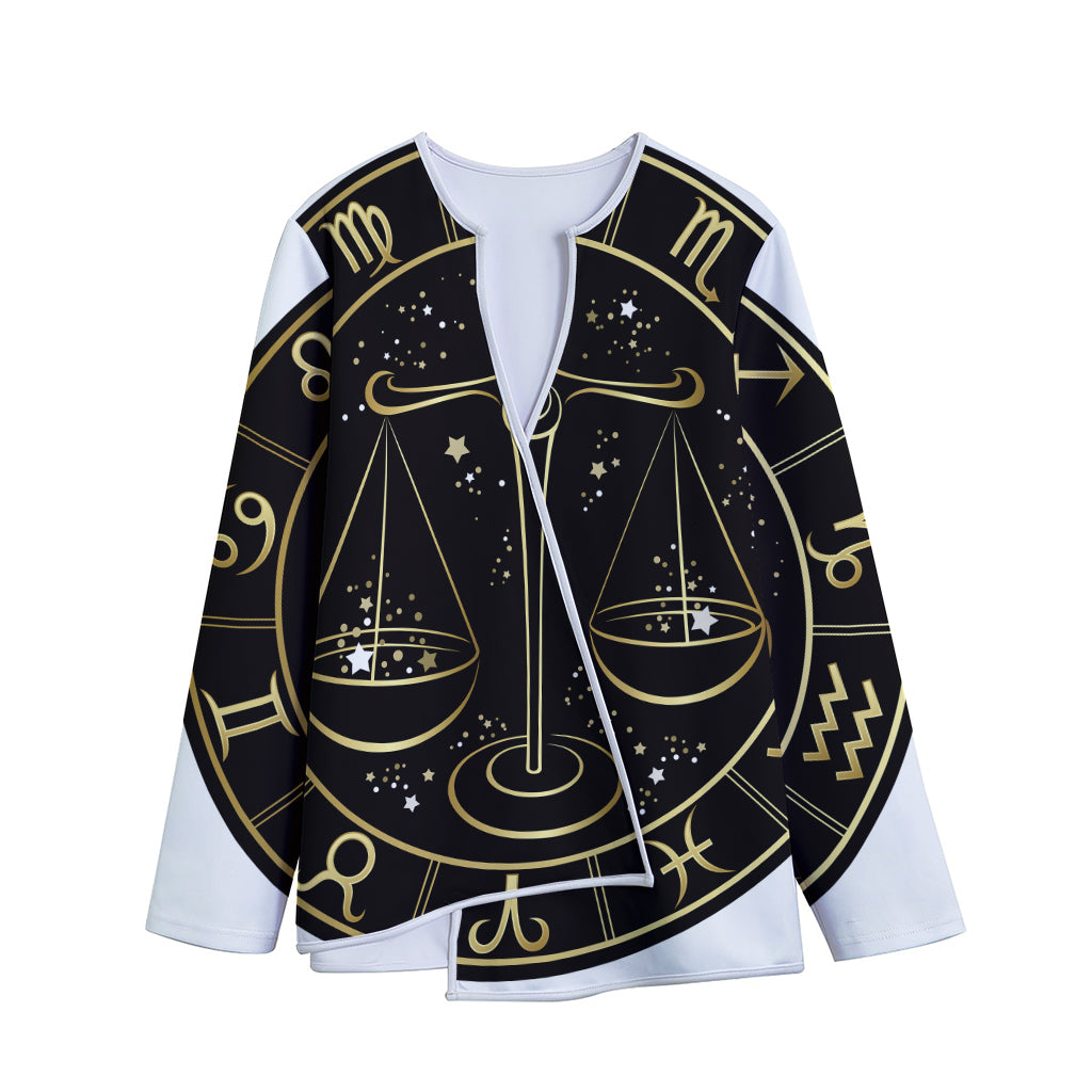 Gold And Black Libra Sign Print Long Sleeve Short Coat