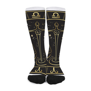 Gold And Black Libra Sign Print Long Socks