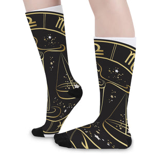 Gold And Black Libra Sign Print Long Socks