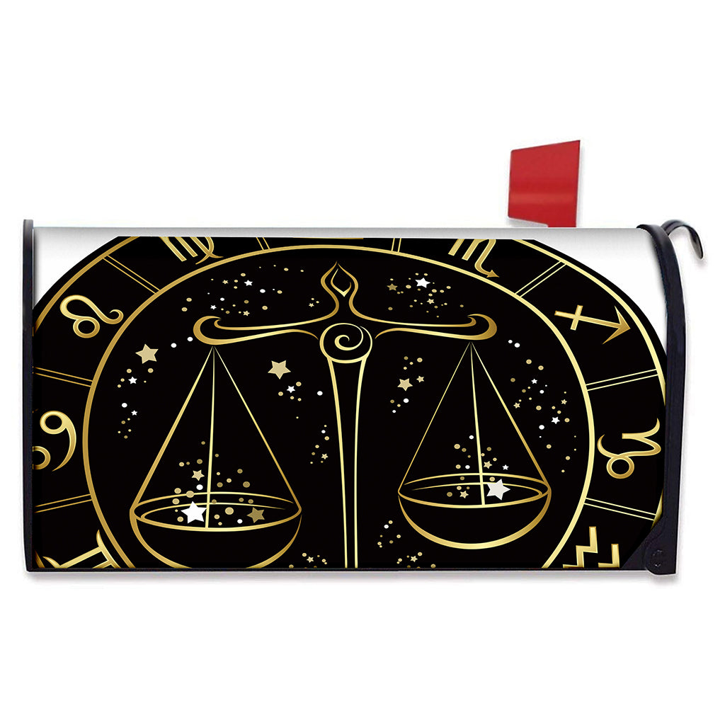Gold And Black Libra Sign Print Mailbox Cover