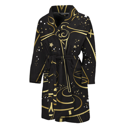 Gold And Black Libra Sign Print Men's Bathrobe