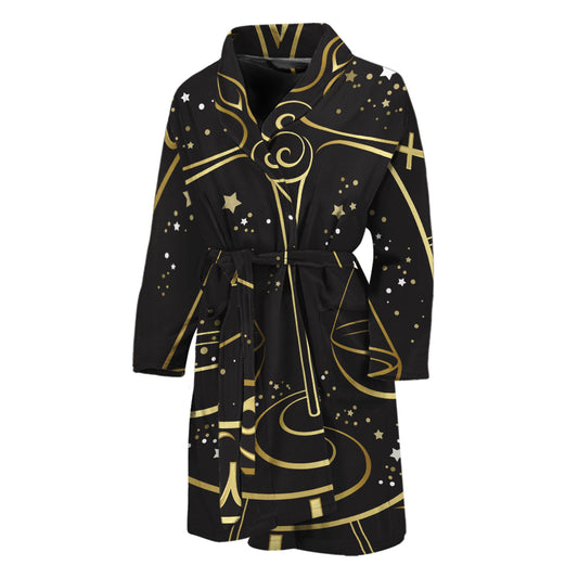 Gold And Black Libra Sign Print Men's Bathrobe
