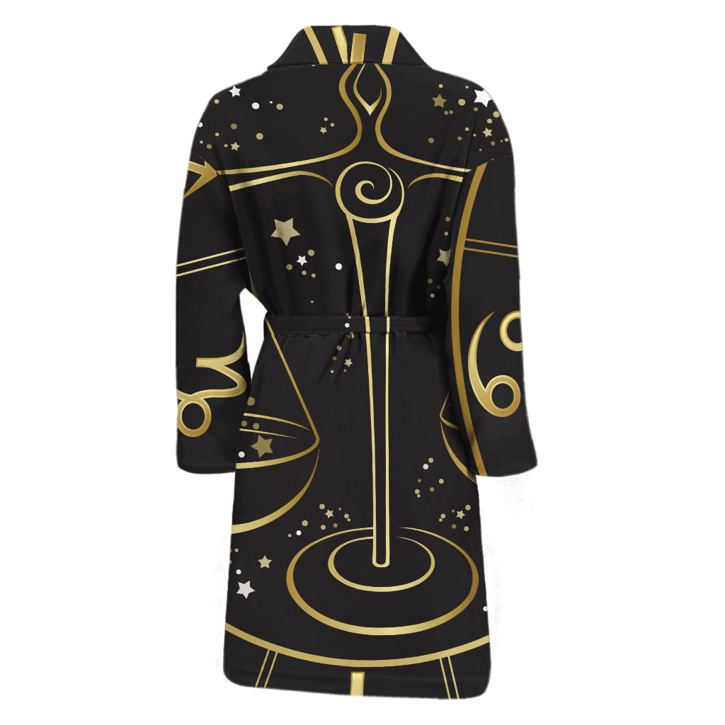 Gold And Black Libra Sign Print Men's Bathrobe