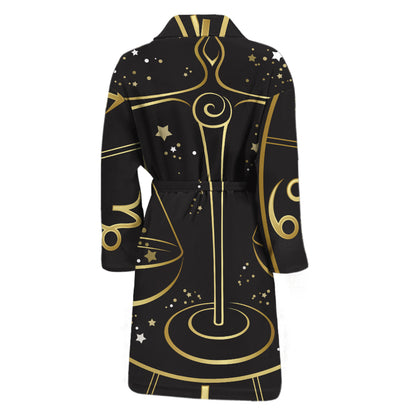 Gold And Black Libra Sign Print Men's Bathrobe