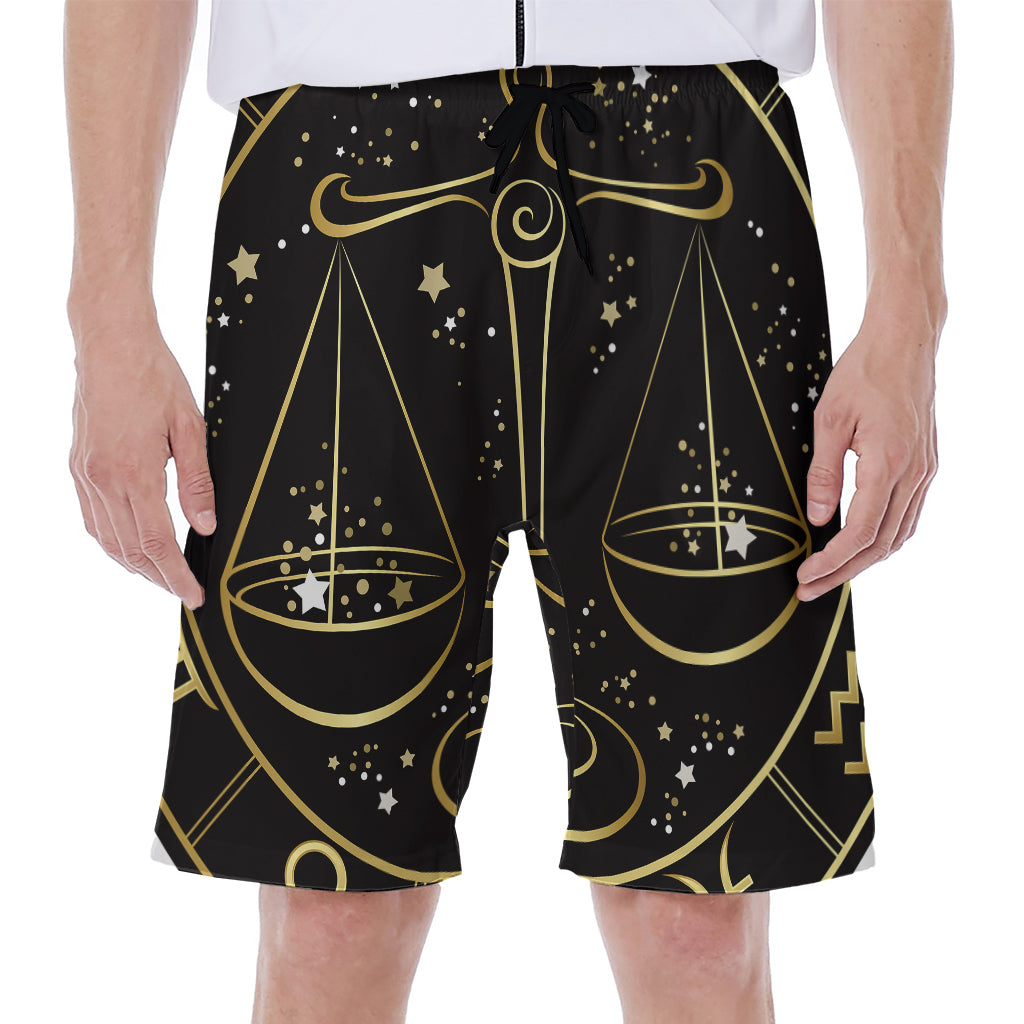 Gold And Black Libra Sign Print Men's Beach Shorts