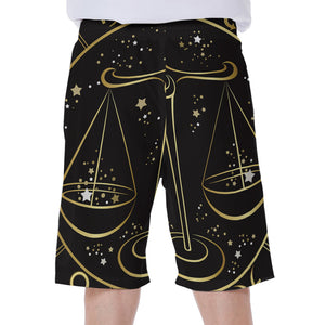 Gold And Black Libra Sign Print Men's Beach Shorts