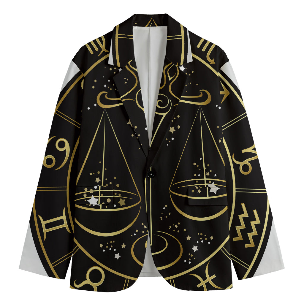 Gold And Black Libra Sign Print Men's Blazer