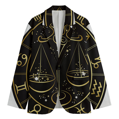 Gold And Black Libra Sign Print Men's Blazer